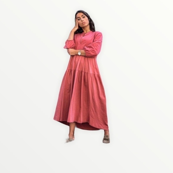 ZARA Mauve Contrast Tiered Midi Contrast Dress Blogger Favorite, Size Small - Picture 3 of 6